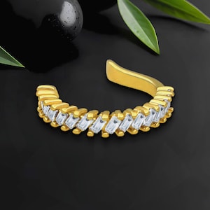 Gold Plated Ear Cuff in Modern Style with Zirconia, Cartilage Clip, Conch Cuff, Minimalist Hoop, Helix Jewelry, No Piercing Wrap