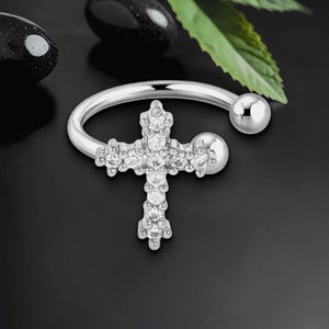 Platinum Plated Ear Cuff with Cross and Clear CZ, Dainty Hoop, No Piercing Wrap, Helix Clip, Fake Piercing Cuff, Cartilage Jewelry