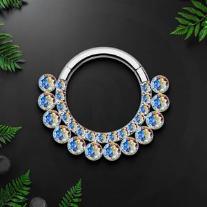 Titanium Clicker Ring with Double Raw Aurora Borealis CZ, Septum Hoop, Nose Piercing, Piercing Ring, Daith Jewelry, Daith Earring
