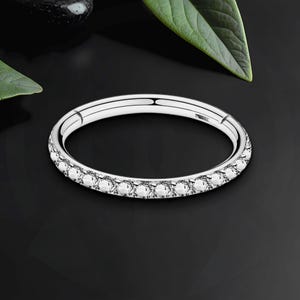 Titanium Clicker Ring in Classic Style with Clear Zirconia, Ear Hoop, Tragus Earring, Nose Huggie, Piercing Ring, Helix Piercing