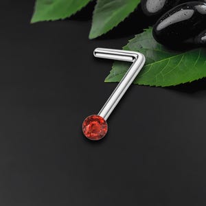 Surgical Steel L-Shaped Nose Ring Stud with Red Zirconia, Nostril Jewelry, Delicate Nose Pin, Small Nose Ring