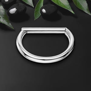 Bague clicker en titane en forme de D classique, conque Huggie, cerceau pour le nez, piercing hélice, clicker narine, bijoux pour lobe d'oreille, argent