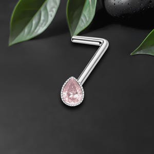 Surgical Steel L-Shaped Nose Ring Stud with Pink Zirconia, Nostril Jewelry, Small Nose Ring, L Shape Nose Ring
