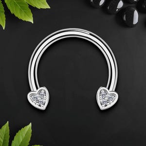 Surgical Steel Horseshoe Ring with Crystal Hearts, Horseshoe Earring, Conch Ring, Horseshoe Piercing, Tragus Piercing, Helix Hoop