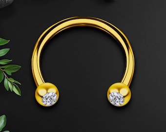 Surgical Steel Horseshoe Ring in Yellow with Clear CZ, Circular Barbell Ring, Horseshoe Earring, Rook Earring, Nose Ring, Tragus Piercing