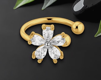 Gold Plated Ear Cuff with Flower and Crystals, Helix Hoop, No Piercing Wrap, Cartilage Cuff, Wrap Around Jewelry, Dainty Clip