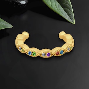 Gold Plated Ear Cuff with Rainbow Zirconia, Dainty Jewelry, Fake Piercing Hoop, Helix Wrap, Minimalist Cuff, No Piercing Clip
