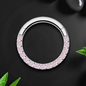 Titan Clicker Ring im klassischen Stil mit rosa CZ, Septum Schmuck, Piercing Clicker, Nasenring, Daith Ohrring, Septum Hoop
