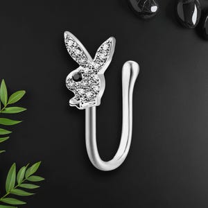 Silver Plated Nose Cuff with Rabbit, Faux Septum Ring, Fake Nose Hugger, Nose Decoration, Faux Nose Piercing, No Piercing Jewelry