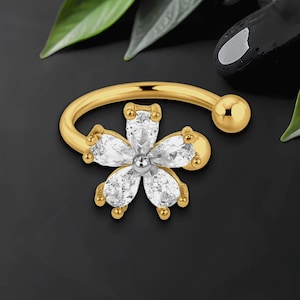 Puño para oreja chapado en oro con flor y cristales, aro para hélice, sin perforación, puño para cartílago, joyería envolvente, clip delicado