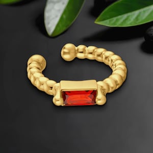 Gold Plated Ear Cuff with Red Zirconia, Conch Hoop, Ear Cuff, Clip-On Jewelry, Wrap Around Clip, Cartilage Wrap