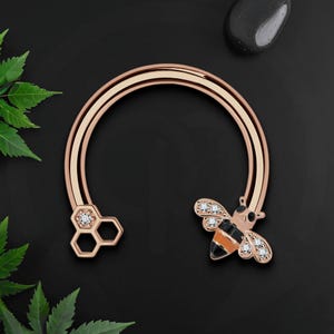 Surgical Steel Horseshoe Ring with Cute Bee, Horseshoe Ring, Tragus Piercing, Conch Ring, Circular Barbell Ring, Helix Hoop