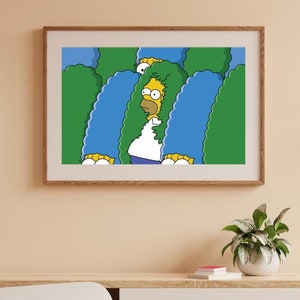 Homer Simpson Hiding in the Bush/Marge&#39;s Hair Art Print | Funny and Iconic Wall Decor