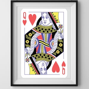 Carte à jouer classique reine de coeur | Une oeuvre d'art murale emblématique et intemporelle pour chaque espace