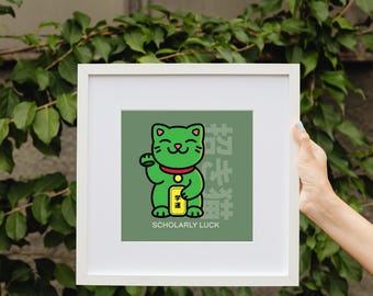 Maneki Neko Lucky Cat Print: Japanese Fortune Art (Digital Download)