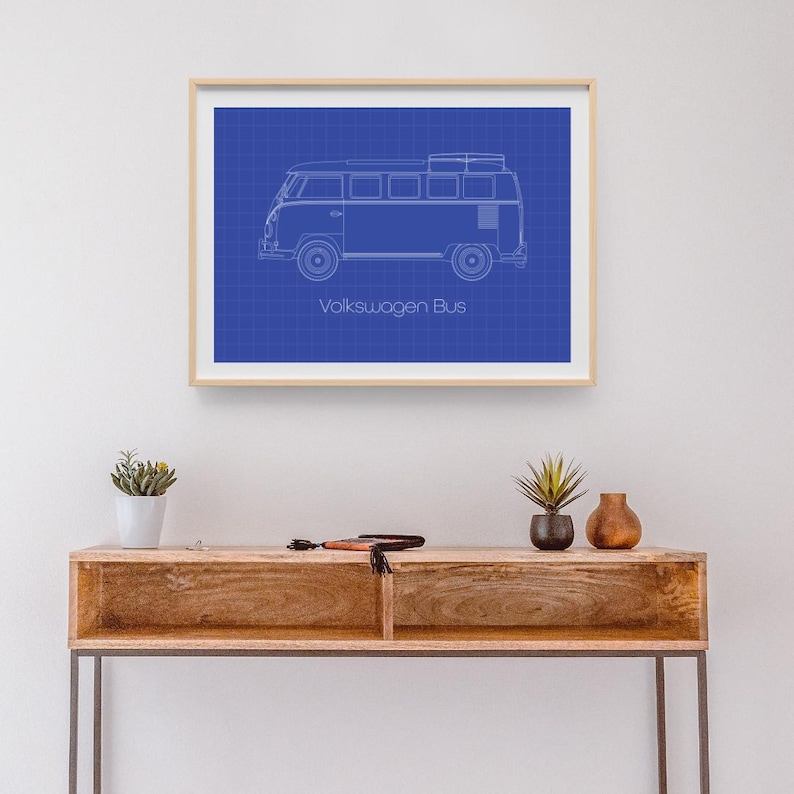 Minimalist VW Bus, Thing, and Beetle Outline Art Print Classic