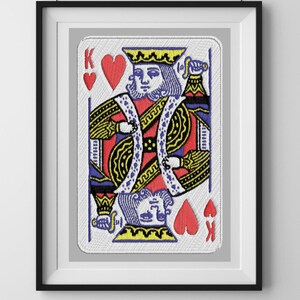 Stampa artistica con filo da ricamo "Re di cuori" / Design strutturato unico con fascino senza tempo