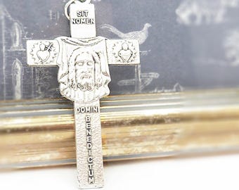 Holy Face of Jesus Cross Silver Tone Traditional Catholic Latin Rosary Parts