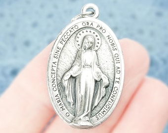 Miraculous Medal Silver Pendant | Our Lady Catholic Charm | Made in Italy