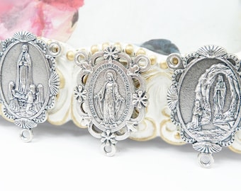 Silver Our Lady Rosary Centrepieces – Made in Italy, Set of 3