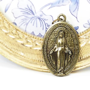 Médaille miraculeuse vintage, pendentif religieux catholique, breloque Vierge Marie