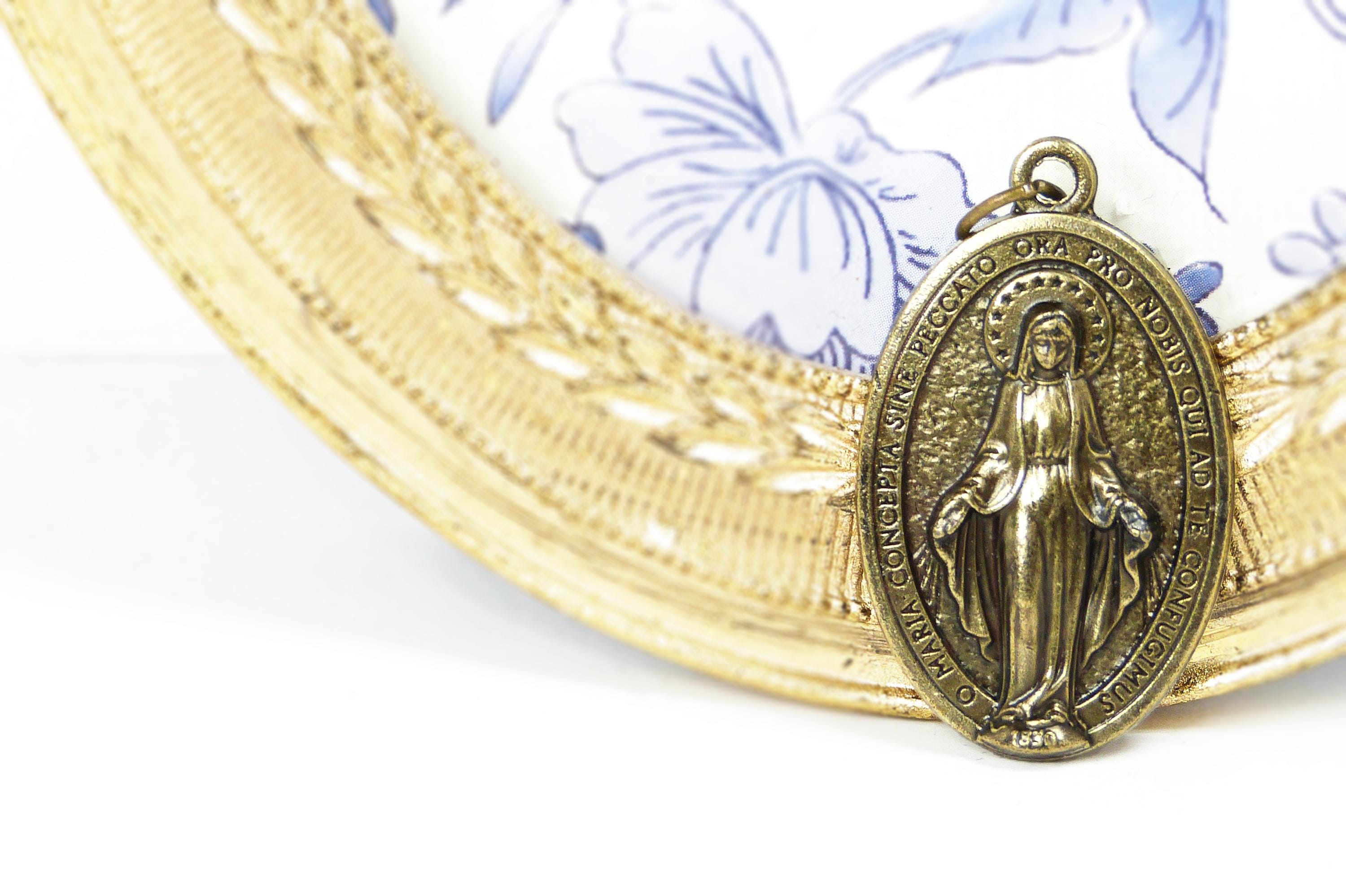 Vintage Miraculous Medal, Catholic Religious Pendant, Virgin Mary Charm ...