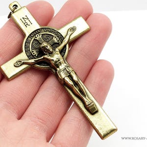 8cm Large Size St Benedict Crucifix Brass Tone Made in Italy Catholic Rosary Crucifix Rosary Making Habit Rosary