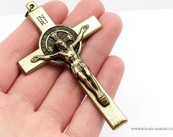 Large St Benedict Brass Crucifix - Rosary Making, Made in Italy (8cm)