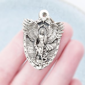 St Michael Medal Silver | Saint Michael Archangel Pendant | Chaplet Rosary Parts Italy