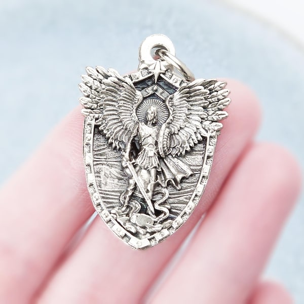 St Michael Medal Silver | Saint Michael Archangel Pendant | Chaplet Rosary Parts Italy