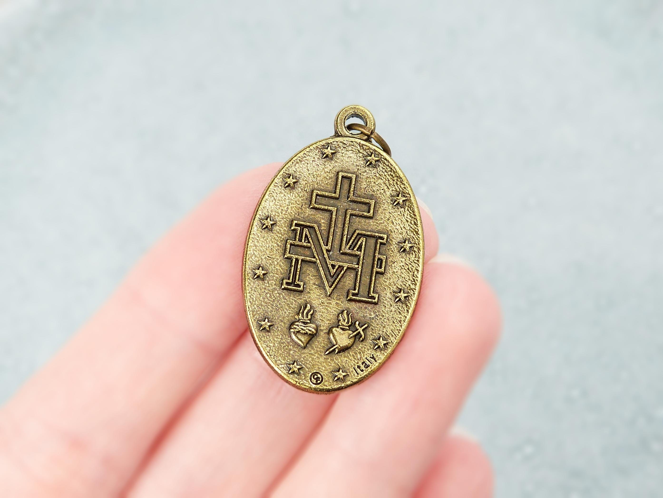 Miraculous Medal Brass Pendant Our Lady Catholic Charm | Made in Italy ...
