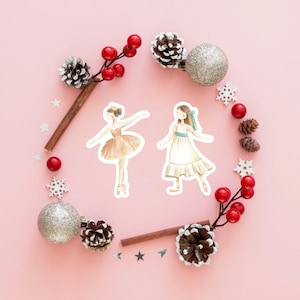 Niedliche Ballett Nussknacker Aufkleber Set, Clara und Sugar Plum Fee Aufkleber, Label Ballerina wasserdichter Anhänger, Weihnachtsgeschenk Ballett Adventsgeschenk