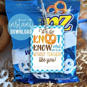 Etiquetas de regalo imprimibles de pretzel de agradecimiento a los maestros, no sabemos qué haríamos sin la semana de los maestros Pretzels de agradecimiento PTA PTO Snacks temáticos