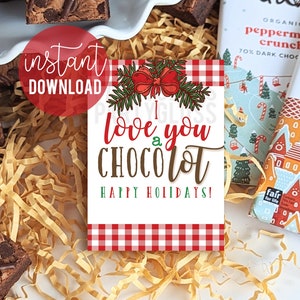 Weihnachten I Love You A Chocolate Happy Holidays Appreciation Printable Tag | Kakao Schokolade Geschenkanhänger | Nachbar Familie Freunde Team Staff