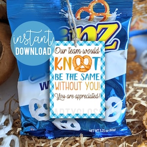 Pretzel Team Appreciation Pretzels Etiquetas imprimibles / Gracias Pretzel Tag Nuestro equipo sería el mismo sin usted / Se le aprecia