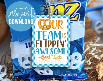 Pretzel Team Appreciation Pretzels Printable Tags | Team Snack Pretzel Tag | Our Team Is Flippin' Awesome | Good Luck Team