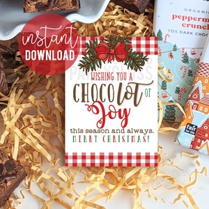 クリスマスのお祝いにチョコレートを贈ります 喜びの感謝の気持ちを込めた印刷可能なタグ | ココア チョコレート | メリー クリスマス タグ | ハッピー ホリデー ギフト タグ