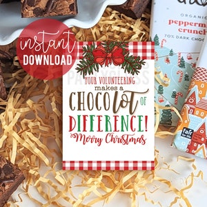 Christmas Your Volunteering Makes A Chocolate Of Difference Appreciation Printable Gift Tags, ChocoLOT Cocoa Volunteers Volunteer PTA PTO