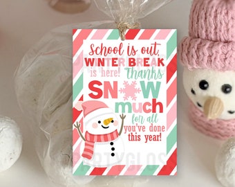 Weihnachten Winter Danke Schnee Viel Wertschätzung Printable Tag | Rosa Schneemann | Alles, was du in diesem Jahr getan hast Lecker Tags | Lehrer Geschenkanhänger