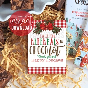 クリスマス、あなたの紹介を大切にします チョコレート感謝の印刷可能なタグ | ハッピーホリデー ココアギフトタグ | 紹介特典マーケティングタグ |