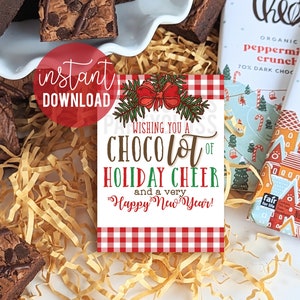 Kerst wens u een chocolade van vakantie Cheer waardering afdrukbare tag | Chocolade Cadeaukaartjes | Gelukkig nieuwjaar | Fijne feestdagen-tags