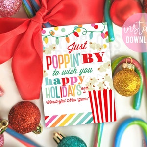 Natal Poppin por para desejar-lhe uma etiqueta imprimível da apreciação das boas festas | Etiquetas de pipoca | Holiday Treat Tags Equipe de funcionários do escritório PTA PTO