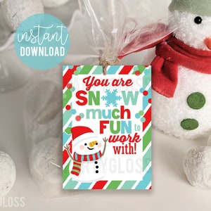Natal você é neve muito divertido para trabalhar com apreciação Etiquetas de presente imprimíveis, etiqueta de tratamento de biscoitos Boneco de neve de escritório Festa de feriado PTA Pessoal do PTO