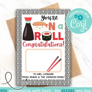 Bewerkbare Sushi Waardering Afdrukbare cadeaubonhouder Je bent goed bezig Team Coach Test Kantoor Collega PTA Baan Verkoop Doel Personeel Medewerker