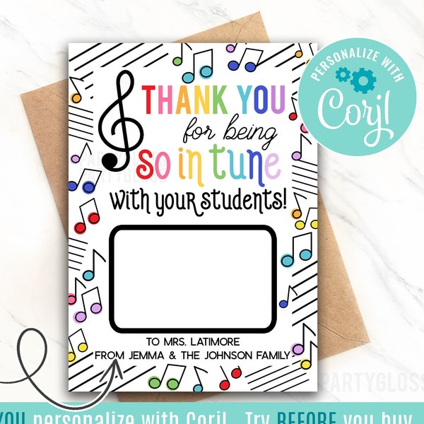Editable Music Teacher Appreciation Printable Gift Card Holder Thank You For Being So In Tune With Your Students Teachers Week Choir Band