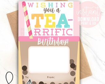 Bolha Chá Apreciação Porta-cartão de presente imprimível Desejando a você um CHÁ-rrifico Treinador de aniversário PTA Equipe Amigo Funcionários Escritório Colega de trabalho Boba Tutor