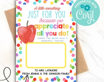 Editable Teacher Appreciation Printable Gift Card Holder A Little Something Just For You End Of Year Tutor Giftcard Coach Aide Teachers Week