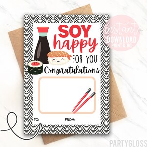 Sushi Waardering Afdrukbare Cadeaukaarthouder Rol Soja Blij voor je Gefeliciteerd Team Kantoor Collega Baan Thuisverkoop Doel Personeelsmedewerker