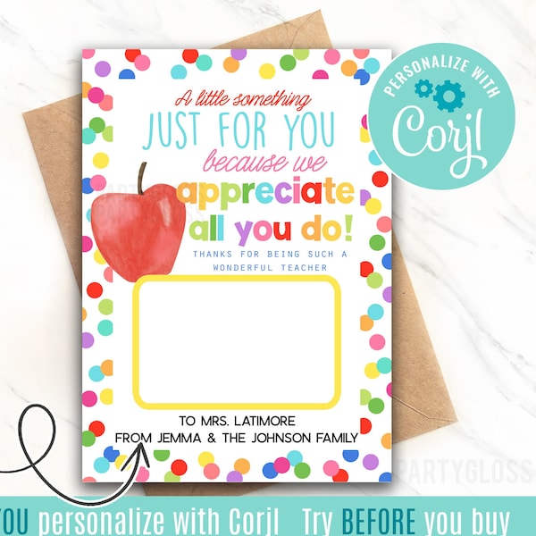 Editable Teacher Appreciation Printable Gift Card Holder A Little Something Just For You End Of Year Tutor Giftcard Coach Aide Teachers Week