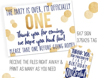 Mr. ONEderful Party Printables | Mr. ONEderful Favor Tags | Favor Sign | Favor Tags | Mister ONEderful Party | Navy and Gold Onederful Party